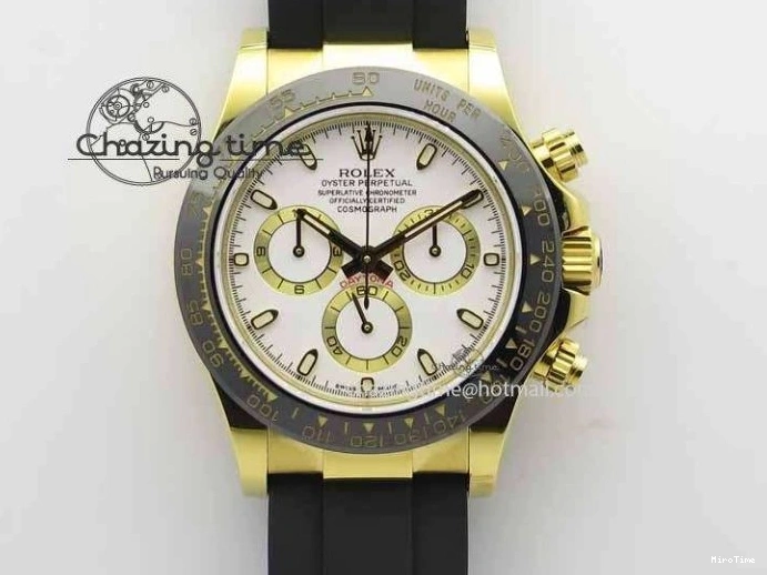 MiroTime 0417 Timeless Daytona YG 116518LN JH Best Edition White Dial On Rubber Strap A4130 (Free XS rubber strap) 3643